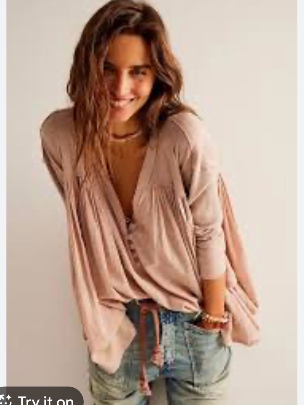 We The Free Blush Pink Button-Front Peasant Tunic - Picture 2 of 4